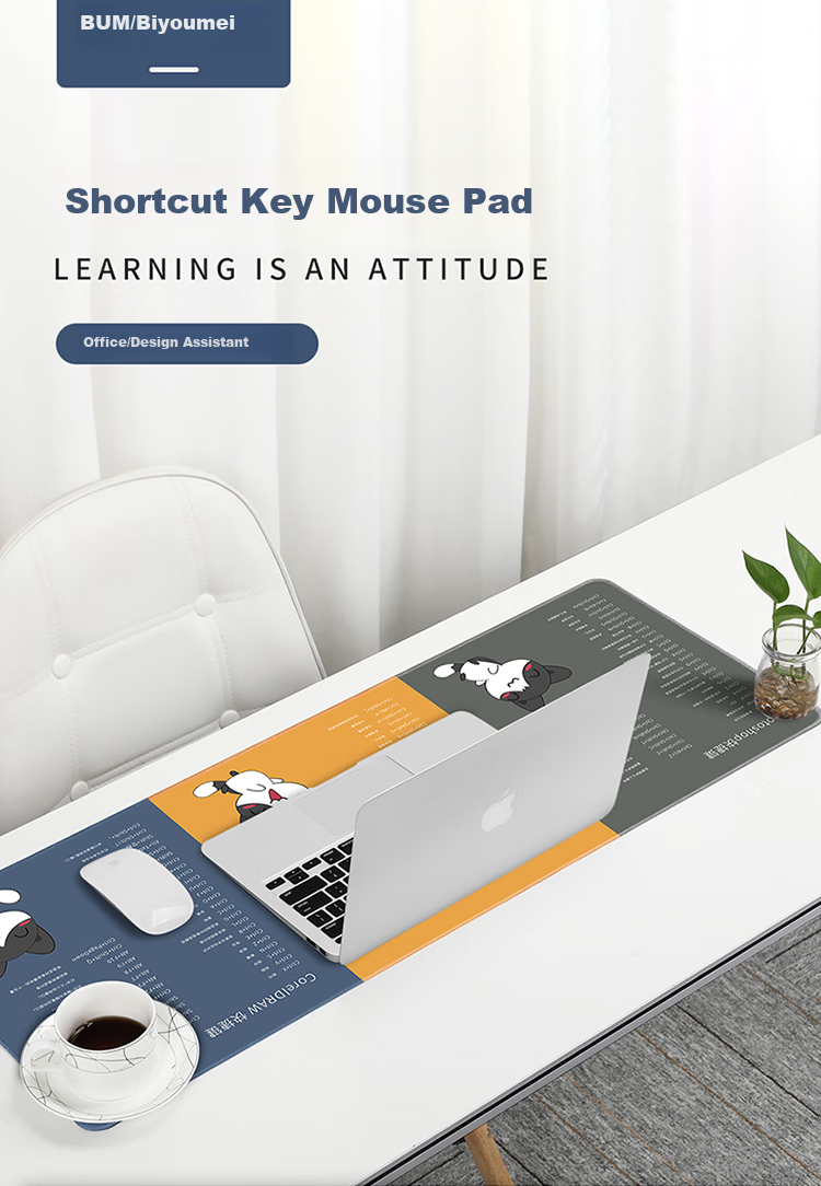 Biyoumei Rubber Keyboard Mouse Pad Desk Mat Thickened Large Student Office Computer Desk Mat PR Shortcut Keys Version 90*40*0.3cm 1
