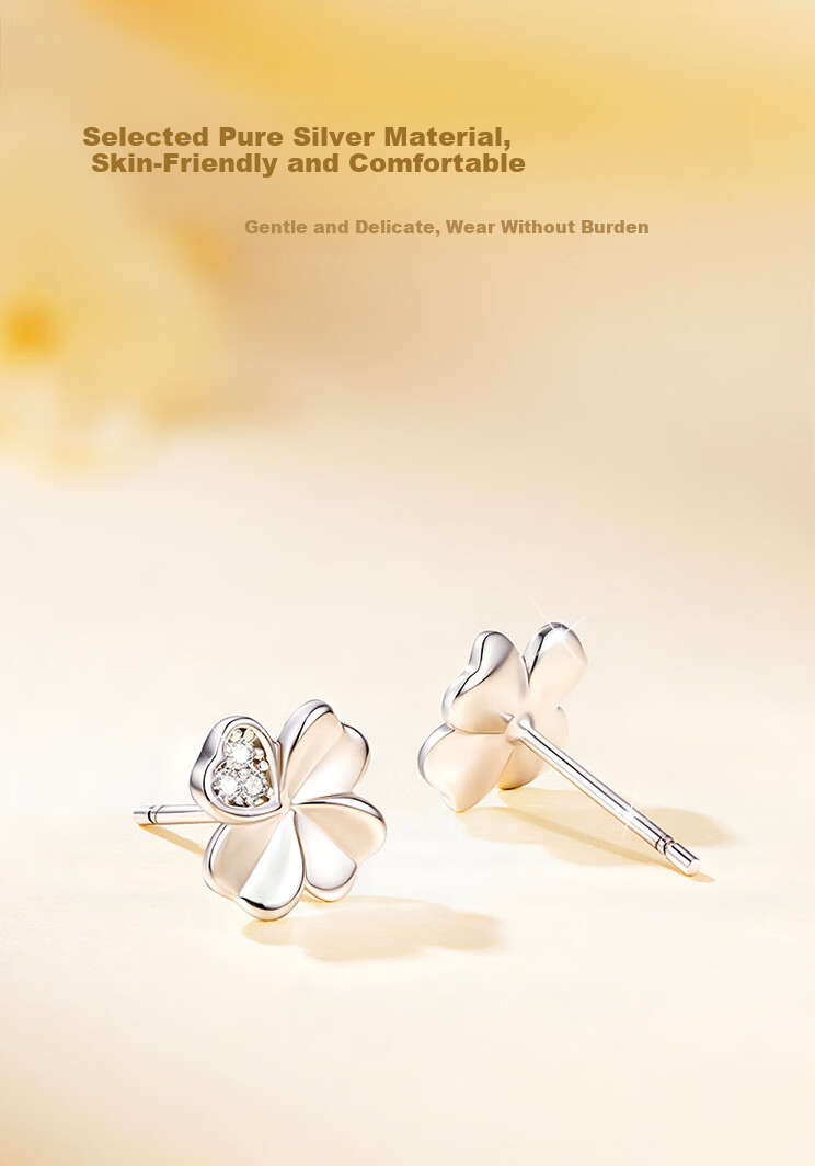 Zhenshangyin China Gold Four-Leaf Clover Sterling Silver 999 Earrings, 2026 New Light Luxury Birthday 520 Gift for Girlfriend 6