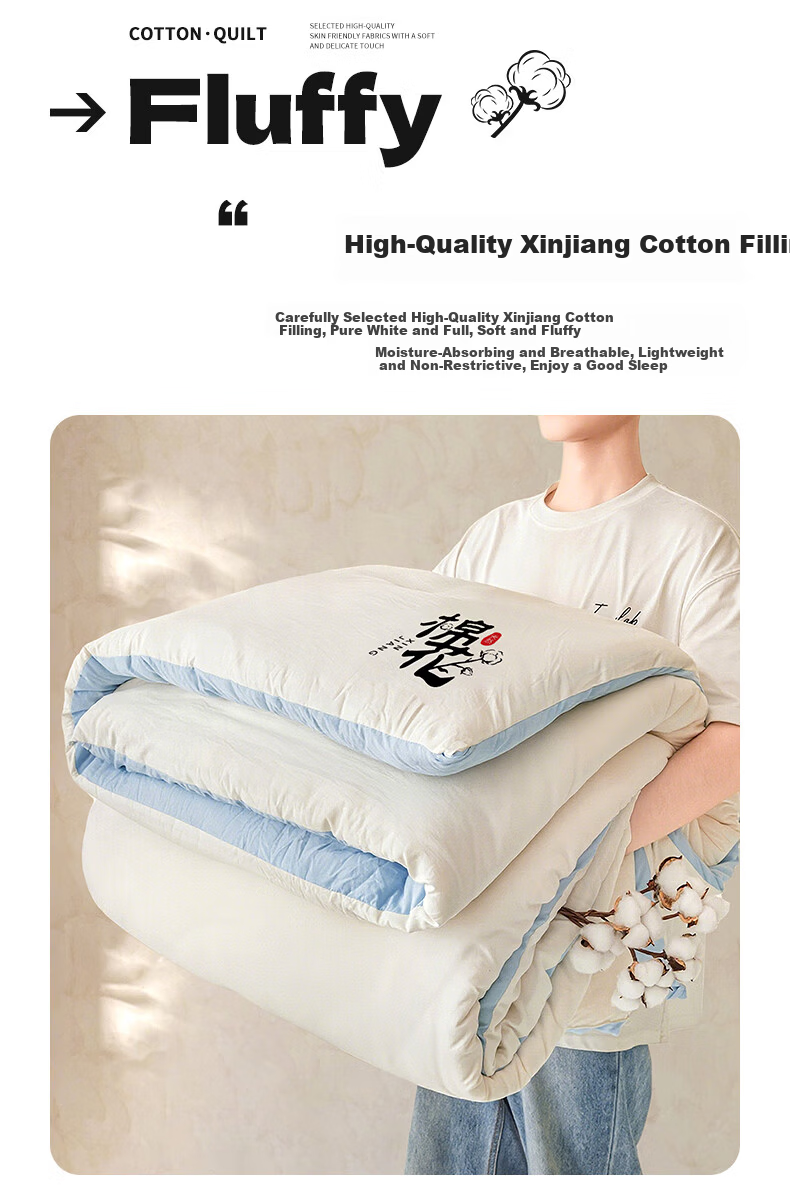 Grace 10A Antibacterial Xinjiang Cotton Quilt Double Home Use Four Seasons Cotton Quilt Core Autumn Winter Quilt 200*230cm 6 Jin 10