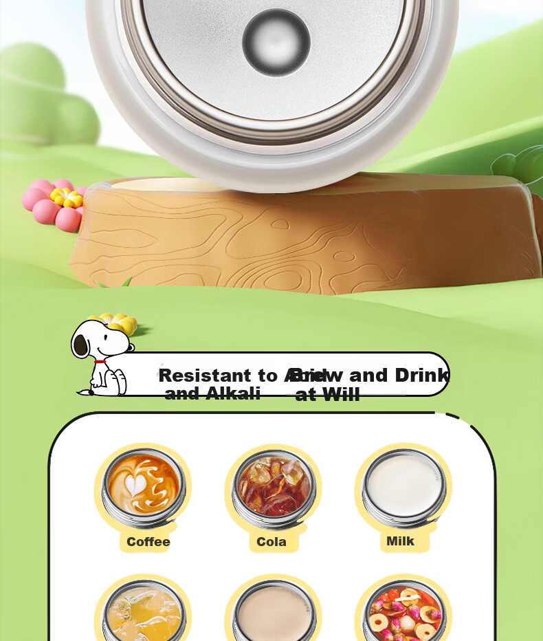 SNOOPY Kids Insulated Water Bottle Large Capacity 316 Stainless Steel Straw Water Bottle Boys Girls Student Dual-Use Portable Drinking Cup 4