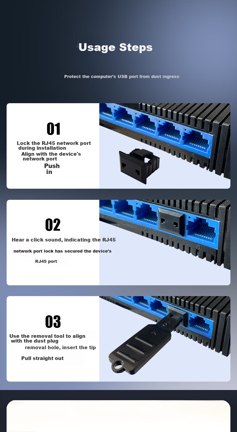 Suoli RJ45 Port Lock Detachable Network Port Plug for Computer Switch Industrial Control Machine Tool 2pcs + 30 Black Dustproof Covers 20182 3