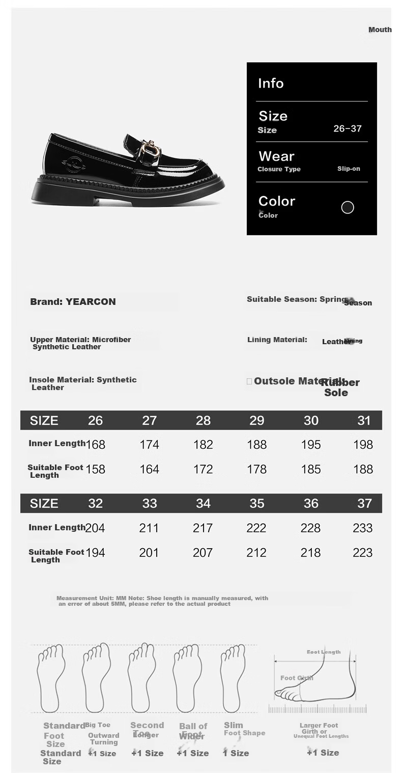 Eierkang Black Leather Girls' Princess School Shoes Non-Slip Student Performance Shoes Black Size 29 2