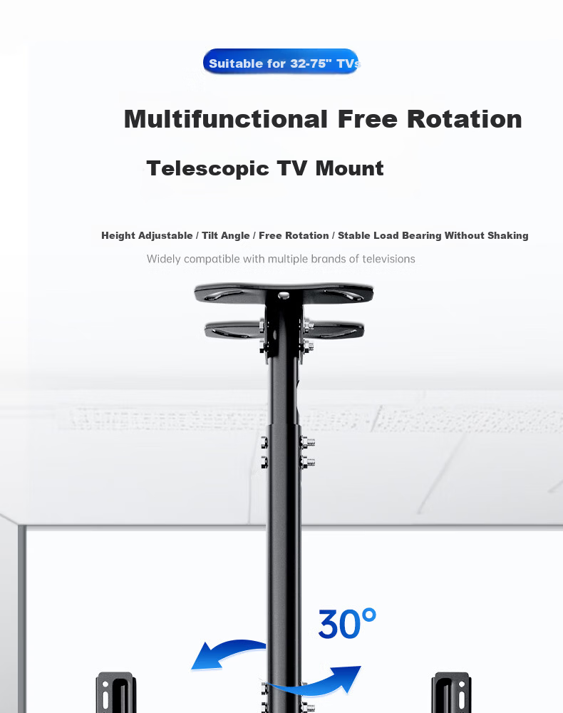 Dongpuli 2.5m 32-75 Inch TV Ceiling Mount Bracket Rotatable Adjustable Multifunctional LCD Monitor Surveillance Pole Wall Mount 1
