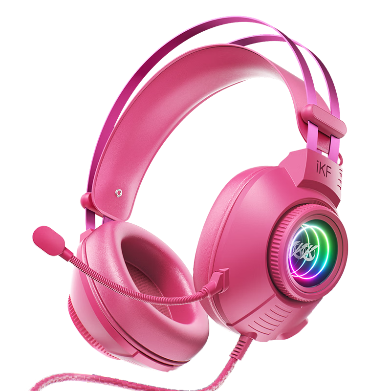 IKF G11 Gaming Headset Wired Over-Ear USB with Mic FPS Dedicated 7.1 Surround Sound RGB Delta PC Valorant Cranberry Red