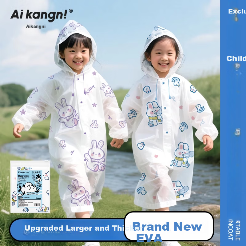 Aikangni Kids Raincoat 6-12 Years Disposable Thickened Anti-Storm Student Full-Body Protective Portable High-Quality Weaving Rabbit