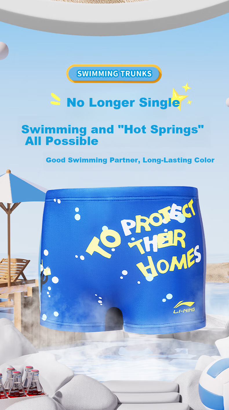 LI-NING Kids Boys Cartoon Print Fashion Comfortable Quick-Dry Sports Swim Trunks 246 Dark Blue - Size 150 9
