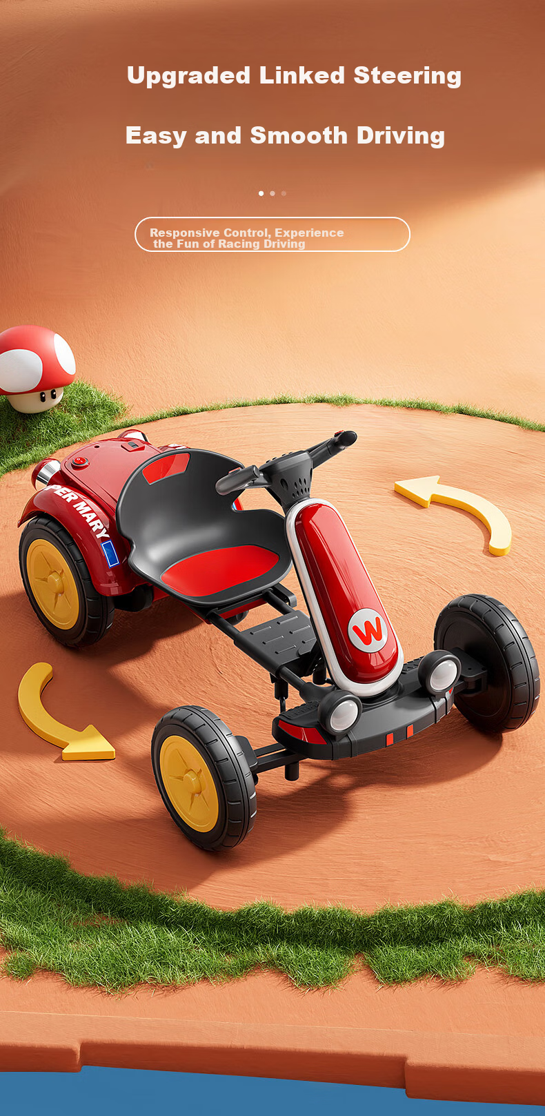 Kids Electric Ride-On Car for Boys and Girls, Remote Control Go-Kart, Four-Wheel Vehicle for Ages 3-8 6