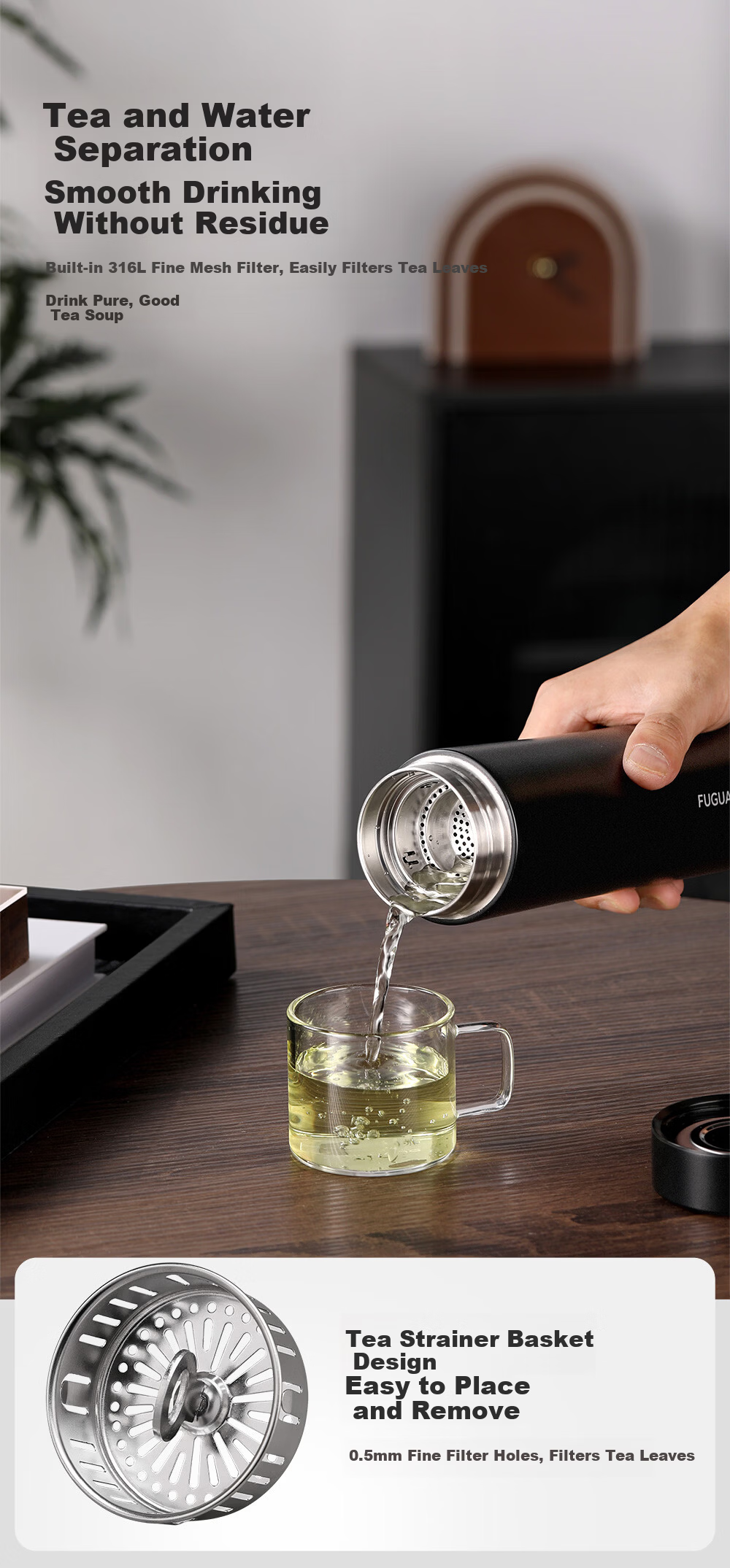 Fuguang Insulated 316L Stainless Steel Water Bottle Tea Separation Cup JD Exclusive Birthday Gift 3