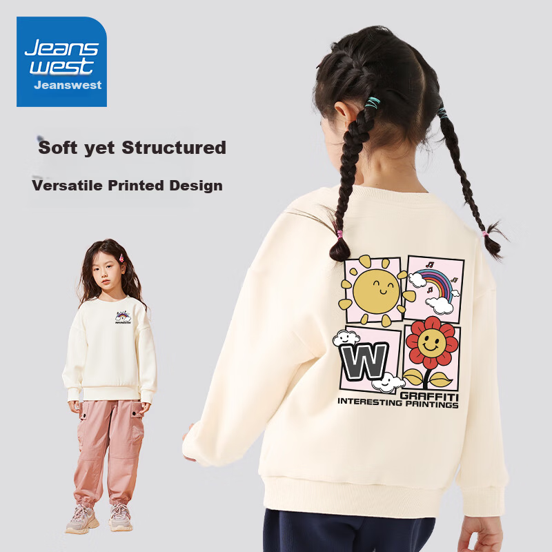 Jeanswest Girls' Sweatshirt Spring Autumn 2025 Children's Spring Clothes Big Kids Crew Neck Long Sleeve Stylish Top