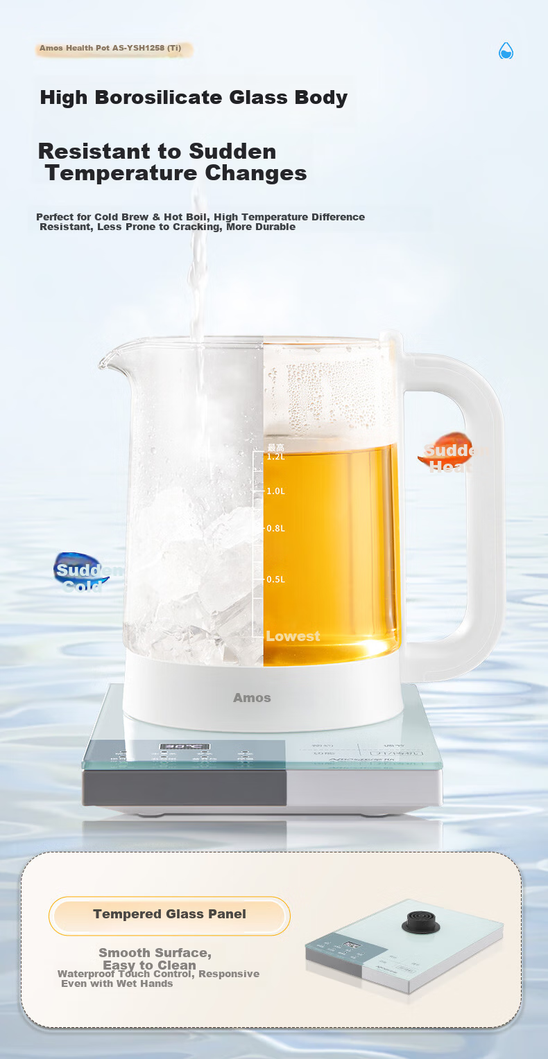 Amos Pure Titanium Health Kettle 1.2L Household Tea Kettle Baby-Grade 316 Electric Kettle Fully Automatic Insulation Appointment Flower Tea Kettle AS-YSH1258(Ti) 10