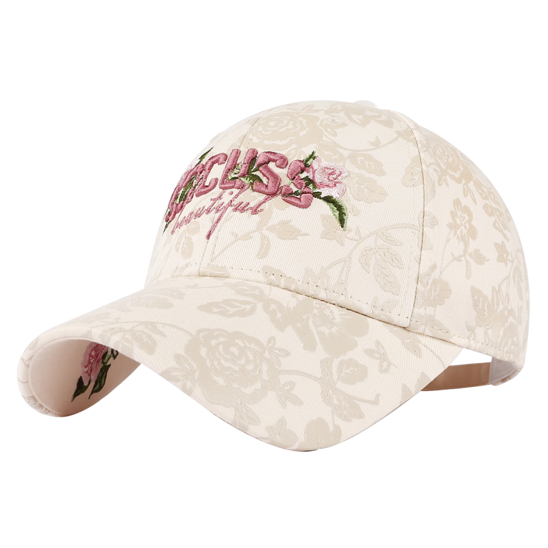 CACUSS Women's Embroidered Baseball Cap Fashion Duckbill Hat Spring Lightweight Luxury Hard Top Face-Slimming Sun Hat Beige