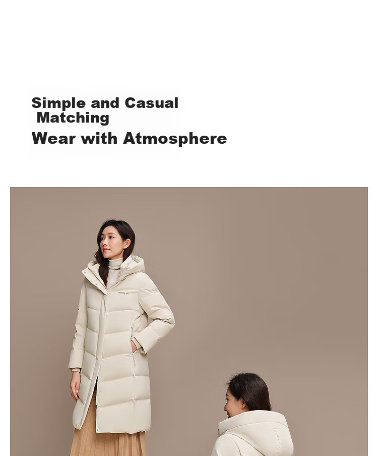 BOSIDENG Women's Off-Season 90% Down Thickened Hooded Loose Mid-Length Casual Warm Coat 4