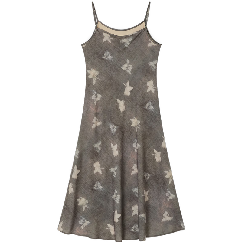 Demana Romantic Supreme Summer Elegant Floral A-Line Slim Lightweight Flowing Spaghetti Strap Mid-Length Dress for Women