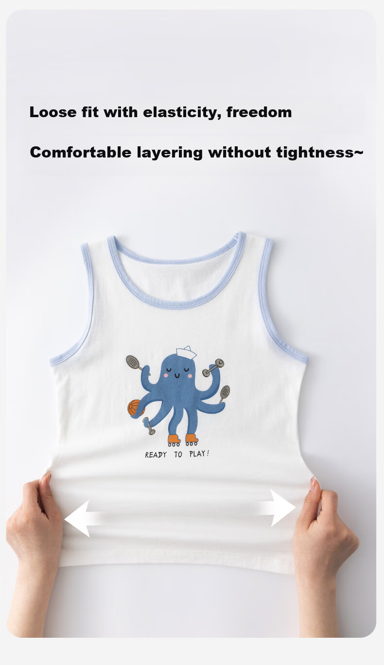 Dingguagua Boys' Cotton Breathable Vest 2-Pack Sleeveless Undershirts Belly Protection Spring Autumn White+Blue 160 4