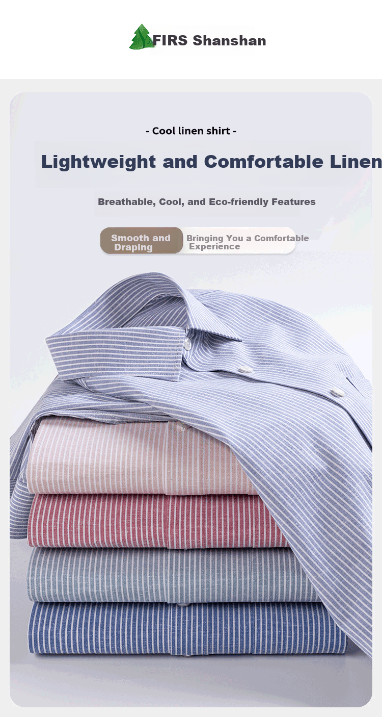 FIRS Men's Long Sleeve Business Casual Striped Shirt with Linen and Lyocell, Gray, Size 40 1