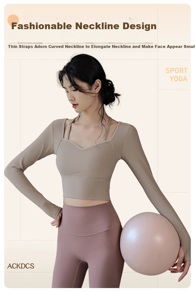 ACKDCS Women's Yoga Top Spring Summer Waist-Slimming Sports Tennis Cycling Pilates Long Sleeve Fitness Shirt with Chest Pad 4