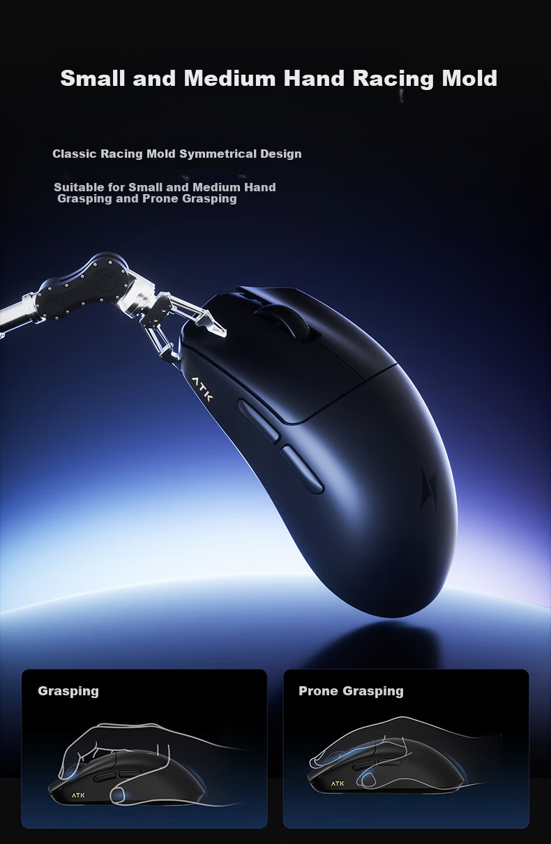 ATK LieKong F1V2 Wireless Mouse Wired/Wireless Dual-Mode Lightweight Ergonomic Gaming Office Mouse F1V2 Master Edition 2.0 Black 6