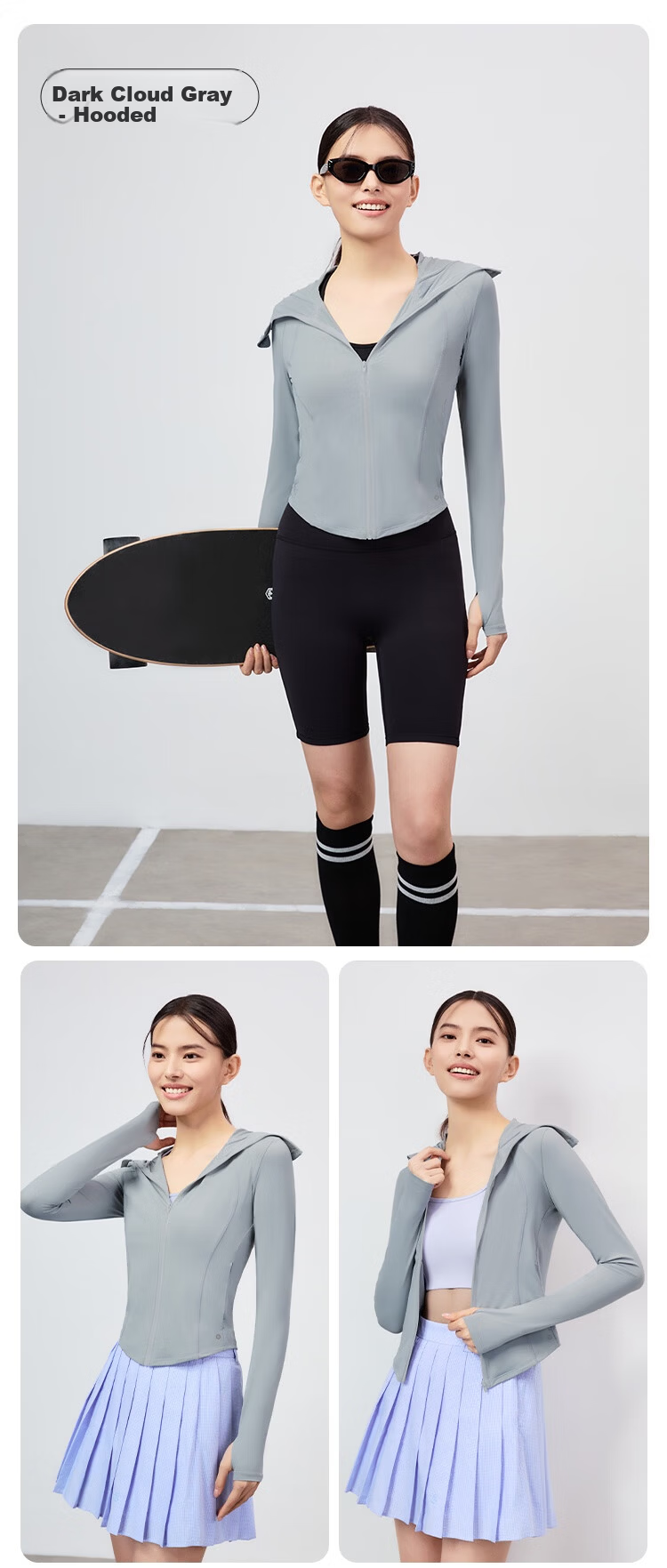JD Original UPF800+ Women's Knitted Cooling Sun Protection Jacket, Sports Outerwear for Summer, Gray with Hood, Size M 14