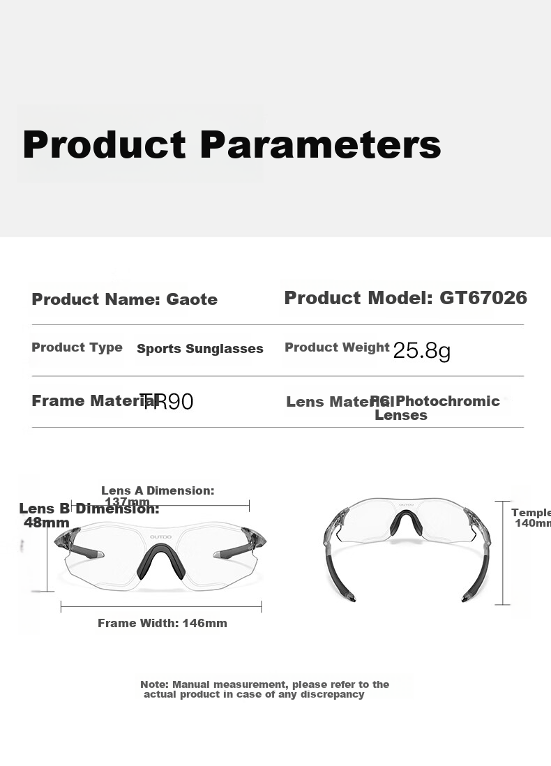 OUTDO Marathon Running Protective Sports Sunglasses Photochromic Unisex Sunglasses 67026-26 15