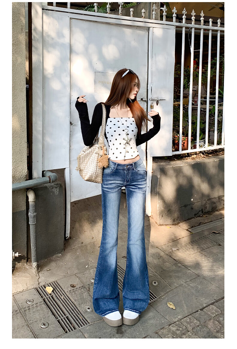 Jeanswest Women's American Vintage Low-Rise Slim Fit Slight Flare Stretch Skinny Jeans Dodge Blue L 19