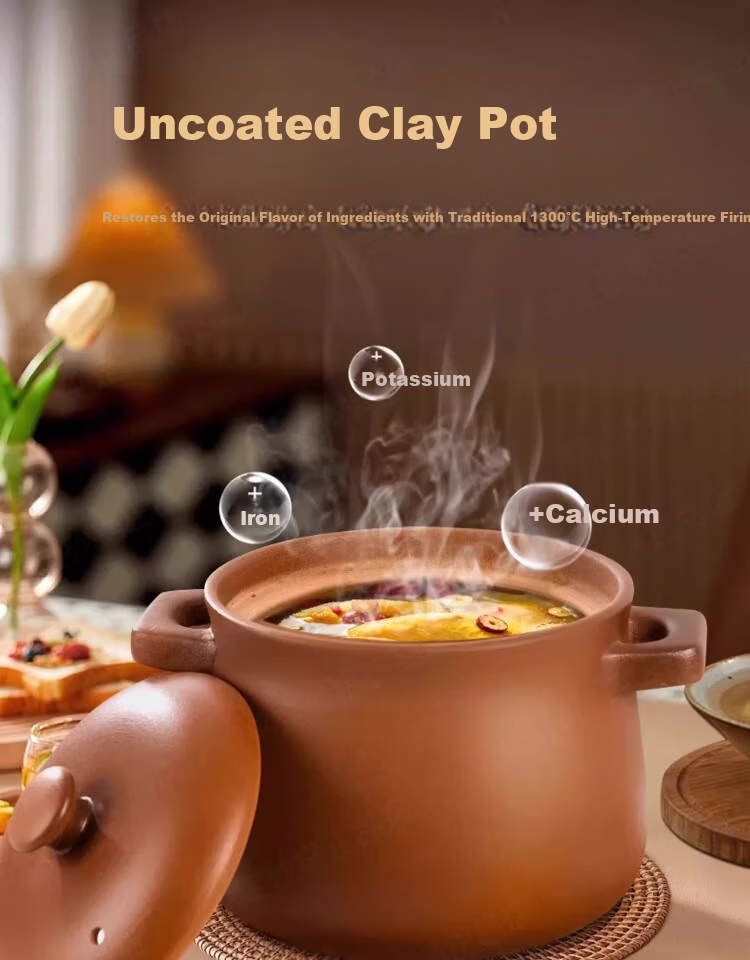 Pearson Unglazed Flat Clay Pot Soup Cooker Gas Stove Earthenware Stew Pot Household Traditional Health Soup Pot Stewing Pot 5L 4