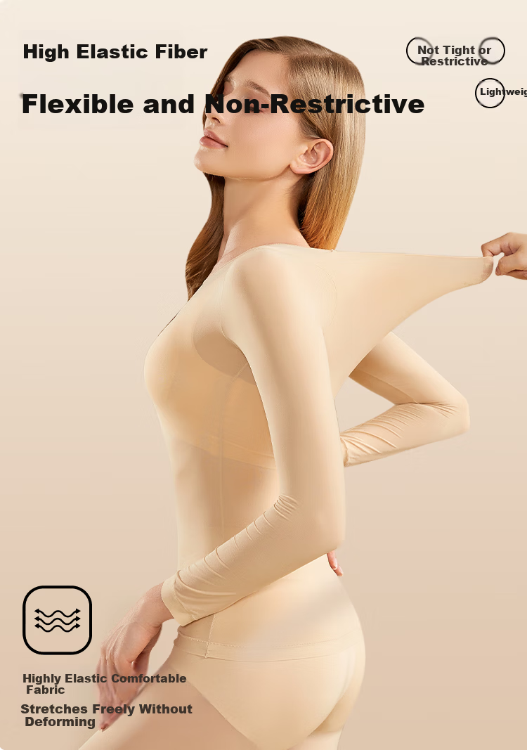 GUJIN Invisible Skin-Friendly Slim Anti-Static Thermal Underwear Set for Women Thin Base Layer Autumn Top and Bottom 15