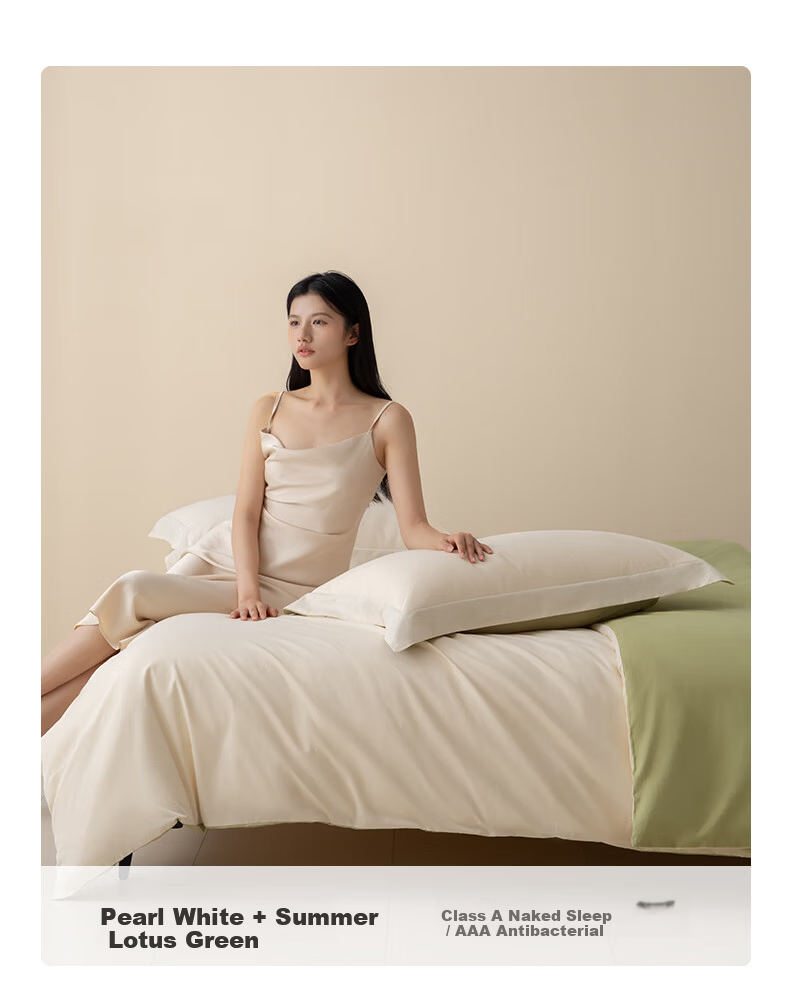 AMOR Antibacterial Class A 100-Count Cotton Brushed Four-Piece Bedding Set Pure Cotton Winter Duvet Cover Fitted Sheet Gem Blue Standard 19