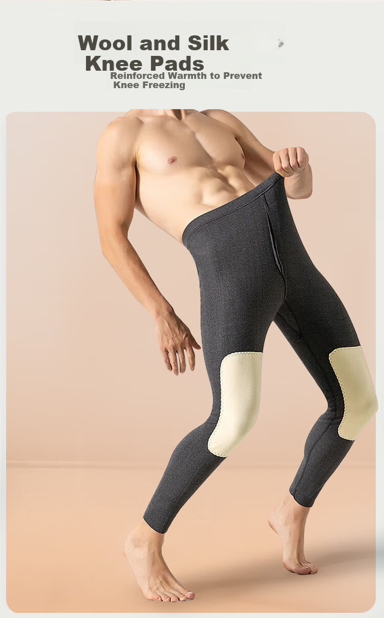 XUEXIMAN 100% Cotton Men's Thermal Pants Wool Silk Knee Support Antibacterial Thin Warm Cotton-Lined Trousers 10A 3