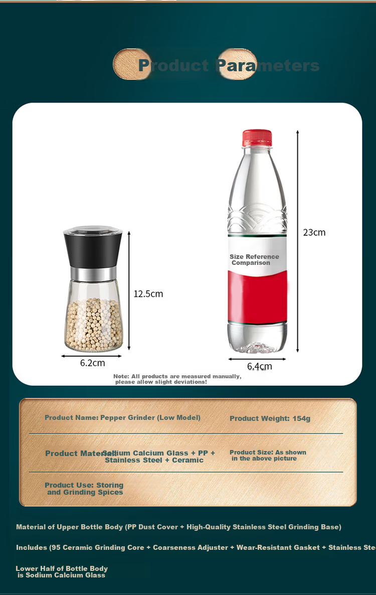 Baijie Sea Salt Grinder Manual Pepper Mill Black Pepper Sichuan Pepper Seasoning Bottle Ceramic Grinding Core 150ml 9