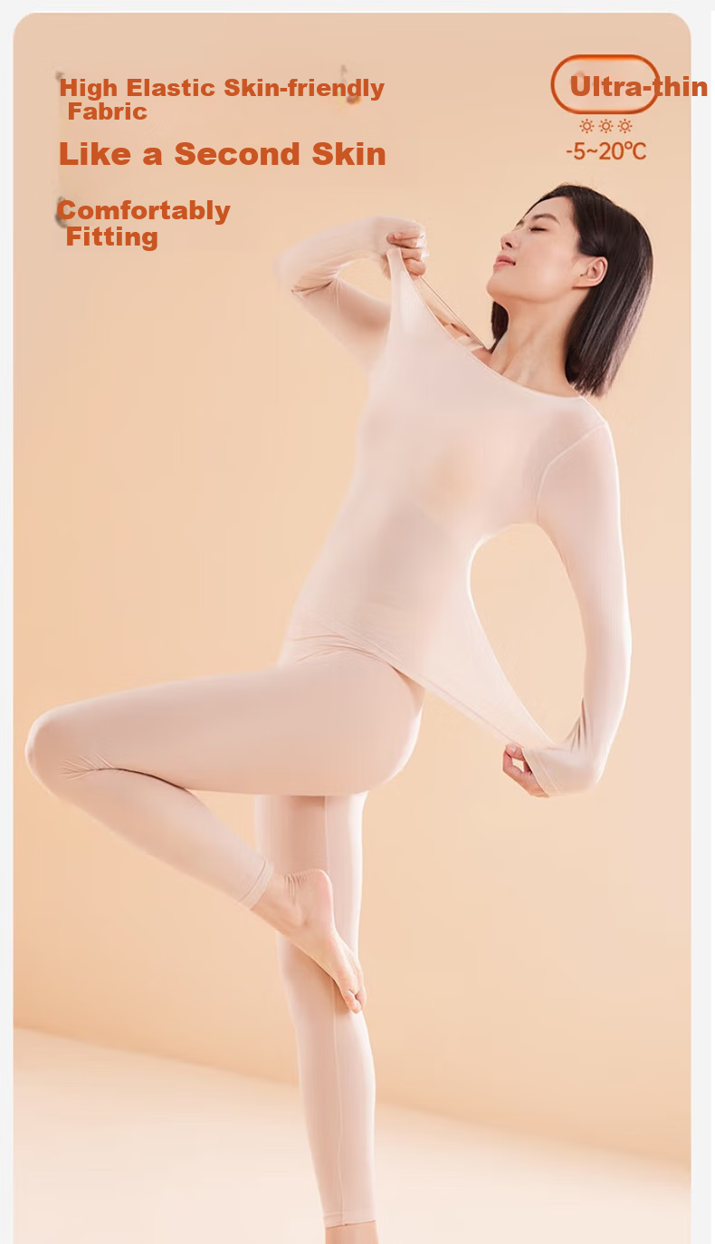 Avandi Women's Thermal Underwear Ultra-Thin Lightweight Warm Skin-Friendly Heating Seamless Autumn Winter Invisible Base Layer Slim Fit Set 8
