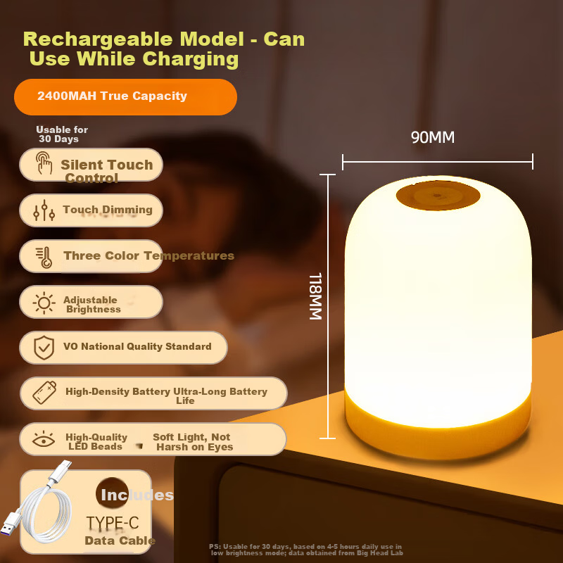 Datouren Baby Night Light Touch Bedside Lamp Rechargeable Emergency Sleep Soother Light