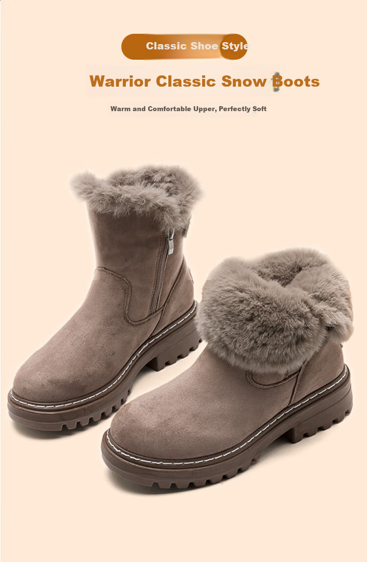 Warrior Official Women's Martin Boots 2025 Winter New Plush Thickened Warm Cotton Shoes Black Size 37 4