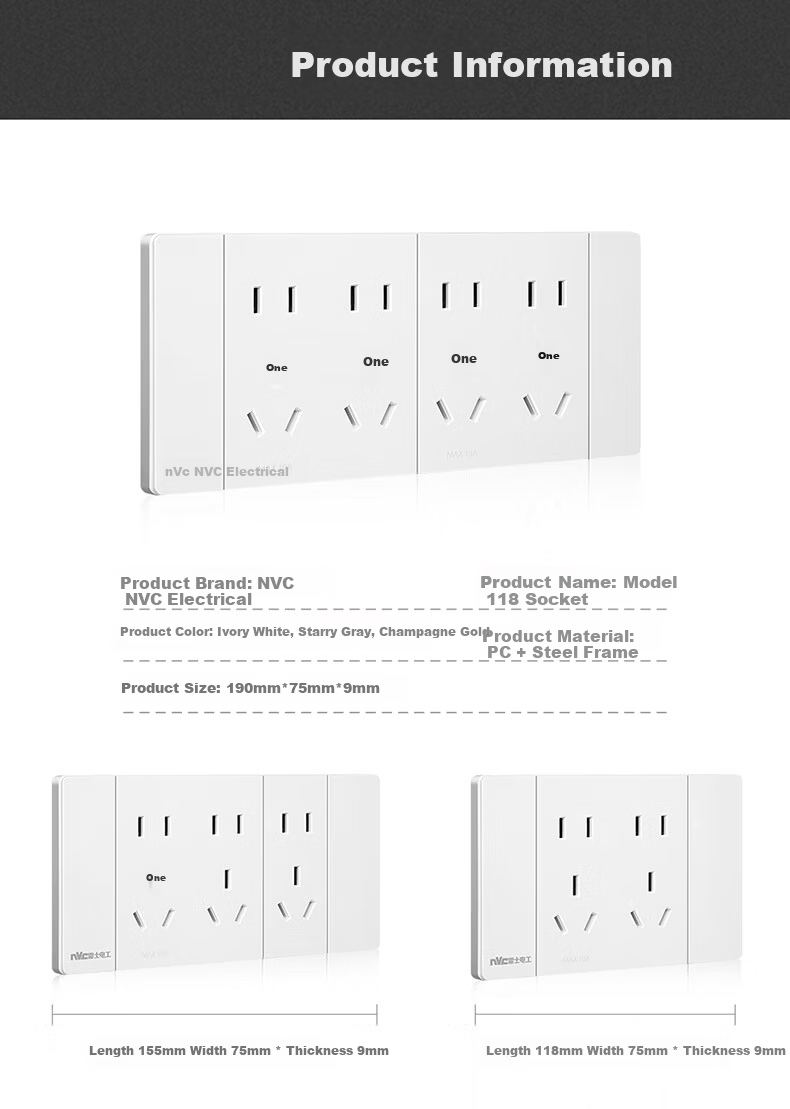 NVC Lighting Electrical Switch Socket Three-Gang Five-Hole Socket 118 Type Concealed 15-Hole Socket Ivory White 7
