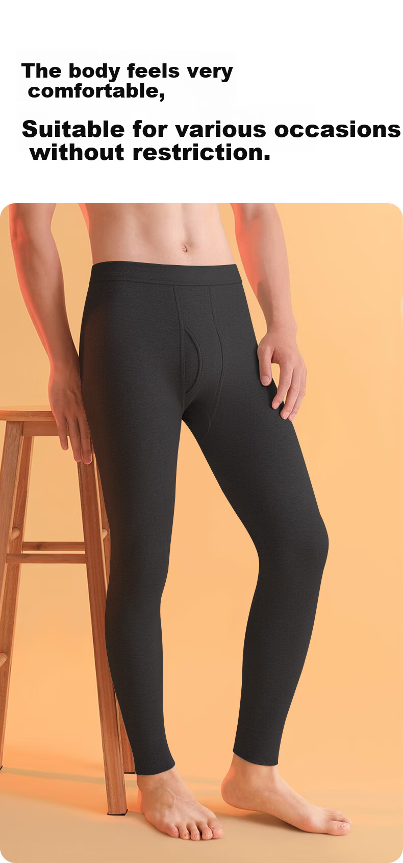 Yalu 2-Pack 100% Cotton Men's Thermal Long Johns, Warm Winter Thin Cotton Underwear, 7A Antibacterial Cotton Base Layer Pants 14