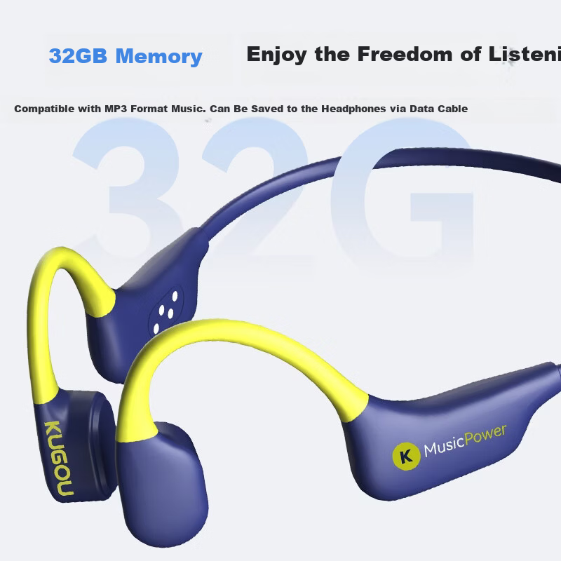 KUGOU K8 Waterproof Level 8 & Volume Level 16 Bone Conduction Bluetooth Earphones Open-Ear Music Swimming Sports Running Cycling Long Battery Life Underwater MP3 Memory No Card Needed