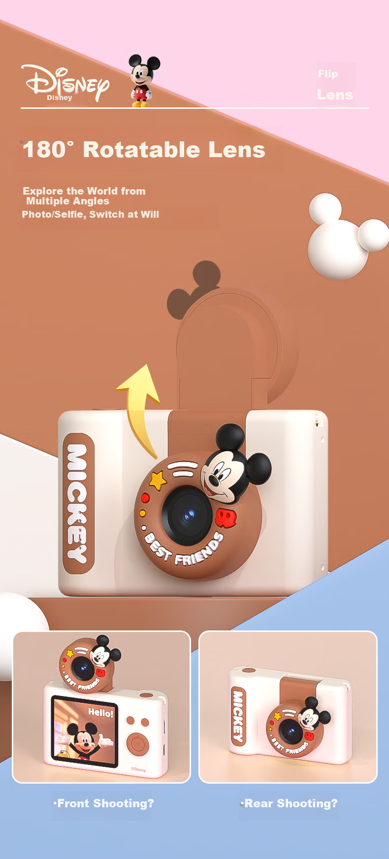 Disney Kids Camera CCD Digital Camera Entry-Level Student Camera Travel Portable Toy for Boys and Girls Birthday Gift Box C1 Minnie 3