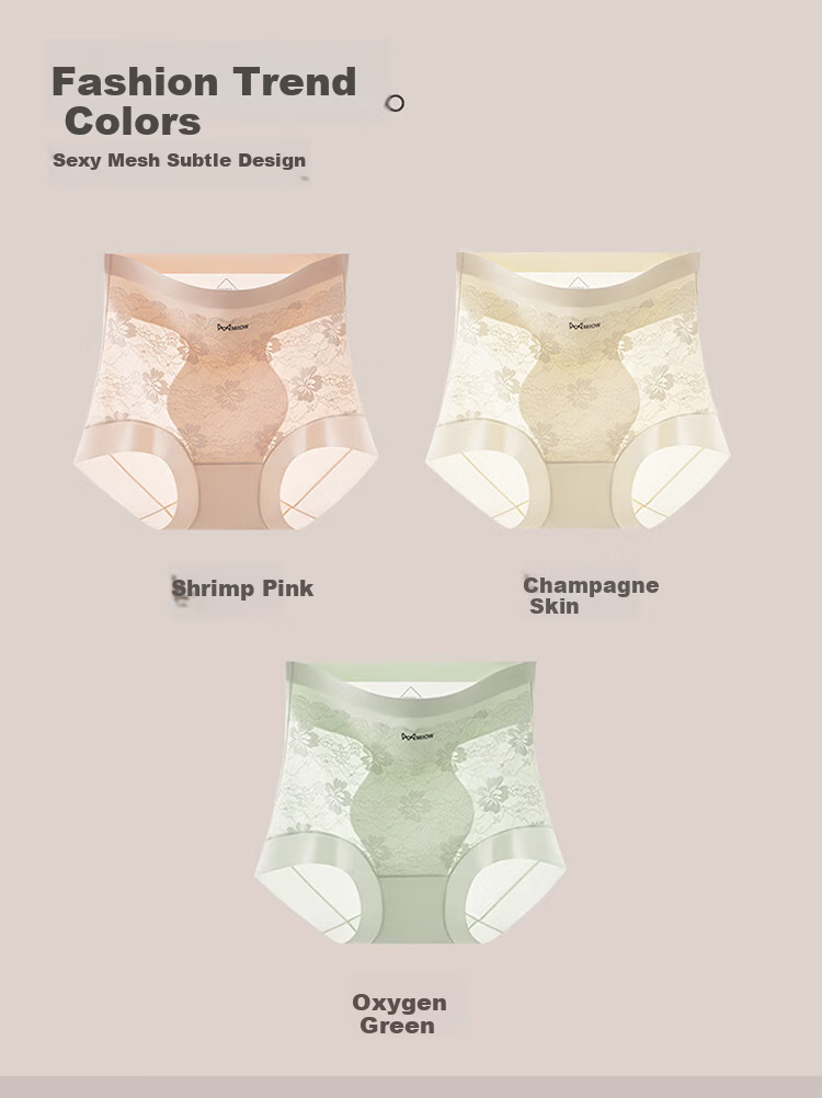 Miiow Women's Lace Underwear Extended 10A Cotton Antibacterial Crotch High Waist Tummy Control Hip Lift Breathable Plus Size Triangle Panties M 29
