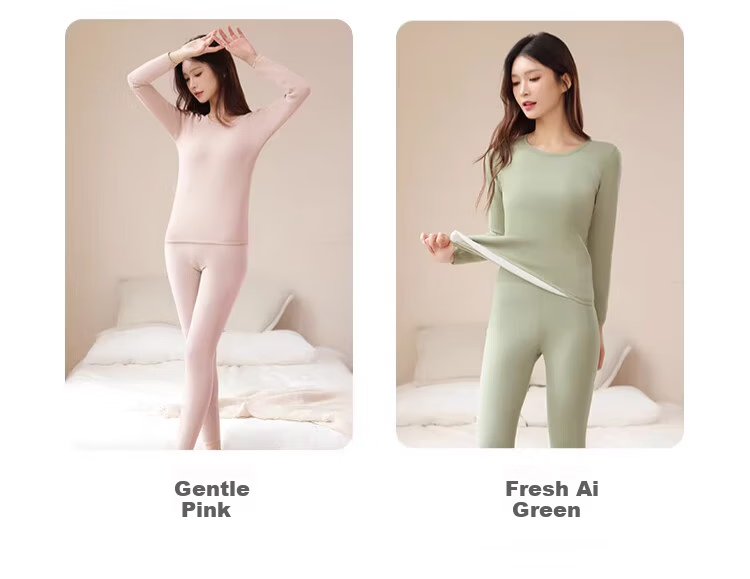 Langsha Youth Thermal Underwear Women Fleece Thickened Winter 10A Antibacterial Heating Lambswool Autumn Shirt and Pants Set 16