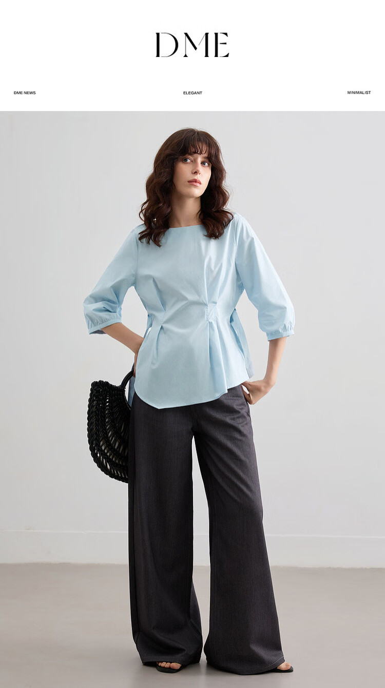 Demana Pure Cotton Breathable Summer Artistic Fresh Round Neck Slim Waist Shirt Women's Top 1