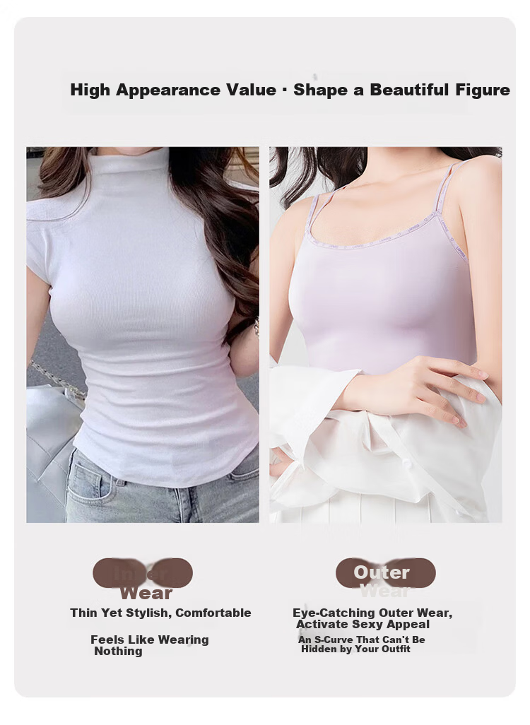 FitonTon Women's Back-Enhancing Anti-Exposure Camisole Vest, Thin Integrated Cup, Side Breast Control, Push-Up Sports Bra 2