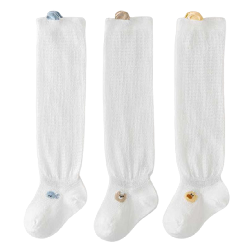 9i9 Baby Socks Summer Thin Long Tube Anti-Mosquito Mesh Seamless Combed Cotton Socks 3 Pairs 0-1 Year Old