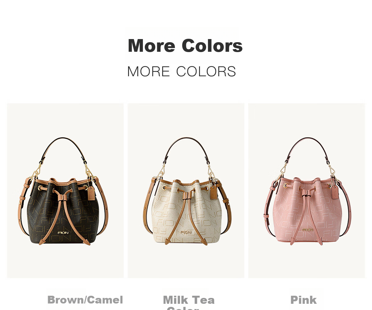 FION New Women's Bucket Bag Classic Monogram Drawstring Shoulder Crossbody Bag Birthday Gift 9