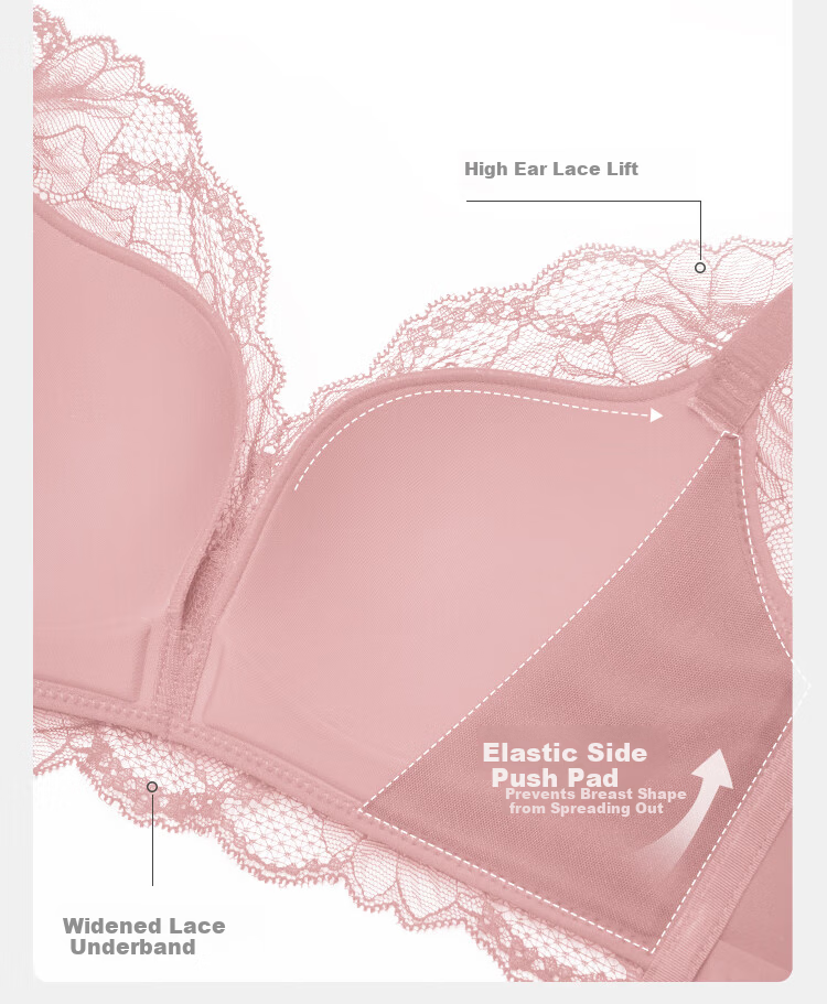 Ordifen Red Wireless Push-Up Bra Set for Women, Breathable Lace Antibacterial Small Bust Bra XB1540 9