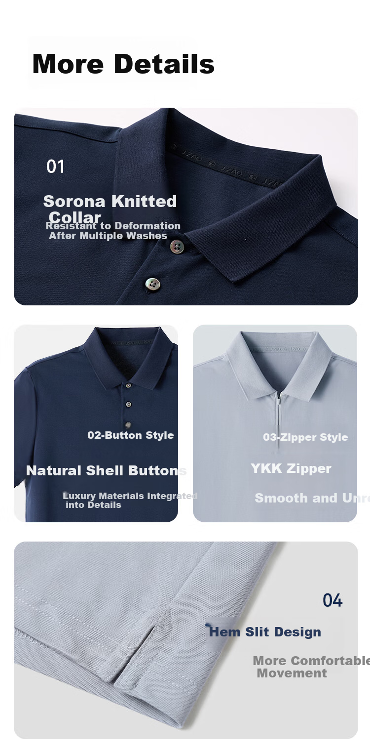 JD Jingzao Mulberry Silk Men's Polo Shirt Short Sleeve High-End T-Shirt Spring Summer Cool Business Casual Elegant Black Zipper M 6