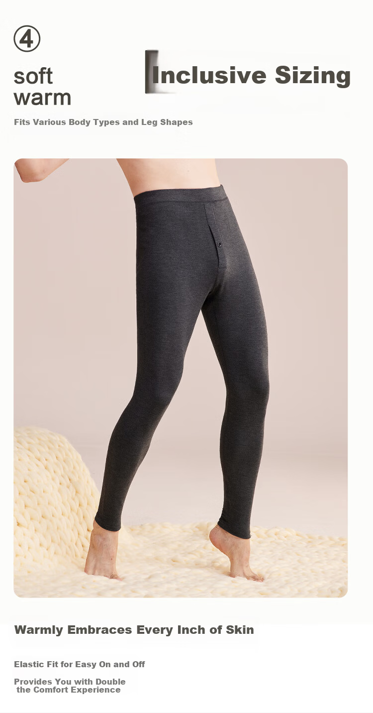 Hodo Home Seamless Thermal Pants for Men Autumn Winter Color-Spun Fleece with Cashmere, Mulberry Silk, and Hodo Wool Long Johns 3