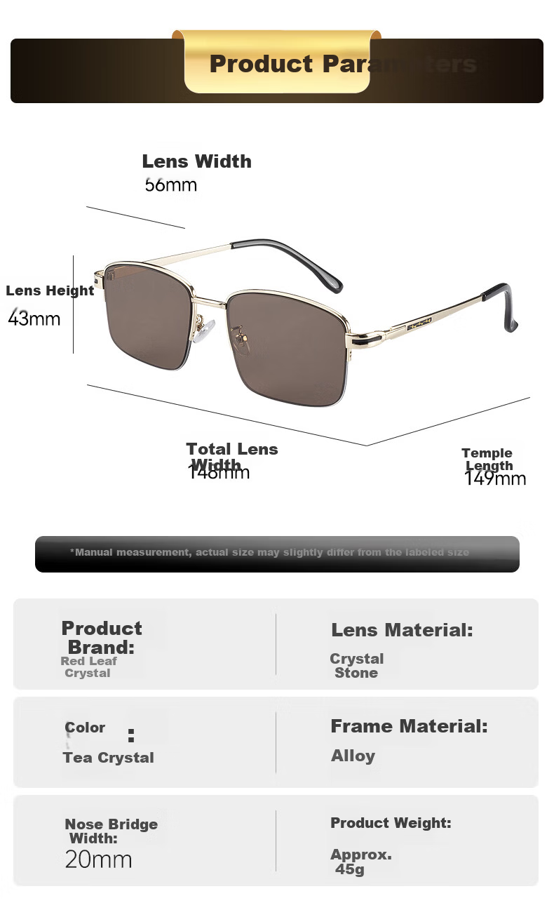 HONGYE Elderly Crystal Glasses Men's Crystal Polarized Sunglasses Cool Stone Sun Glasses HD Fishing Middle-aged and Elderly 6
