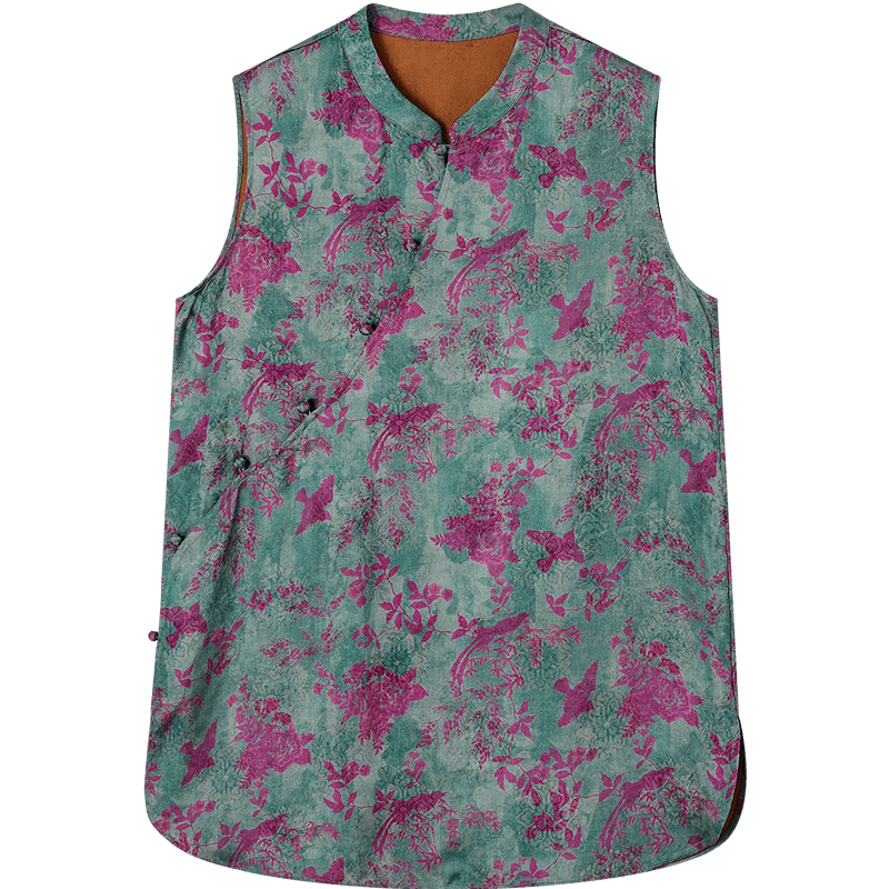 Demana [Human Silk Gauze Print] Summer National Style New Chinese Small Stand Collar Asymmetric Loose Slim Women's Shirt