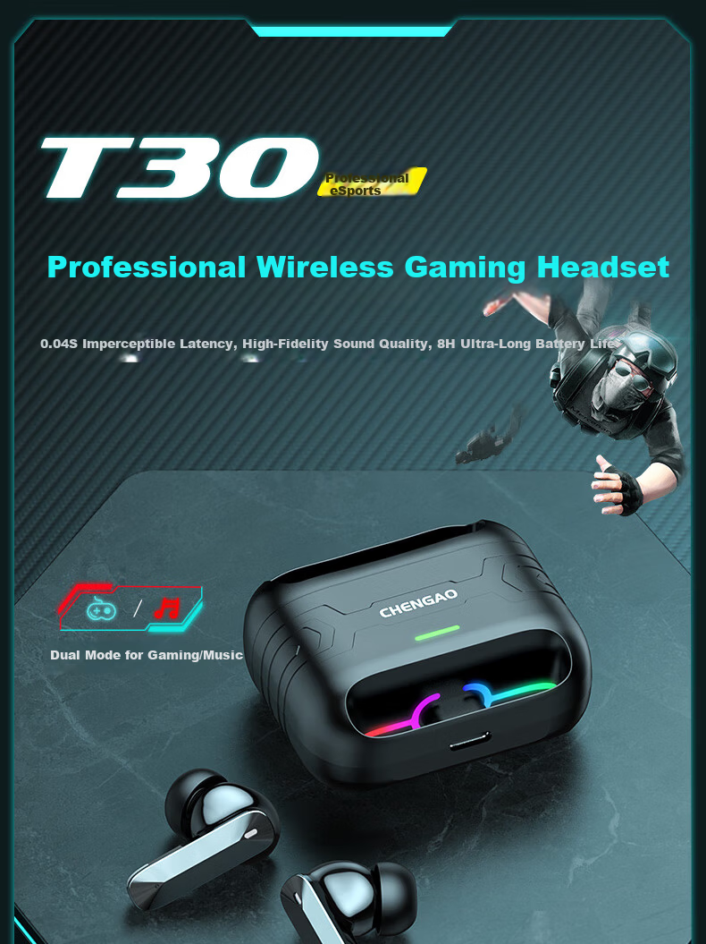 Chengao [ANC Noise Cancelling] Wireless Bluetooth Earbuds 2025 New In-Ear Dual Ear High-Definition Sound Quality Gaming Earphones for PUBG Positional Audio Long Battery Life Universal for Mobile T30 1