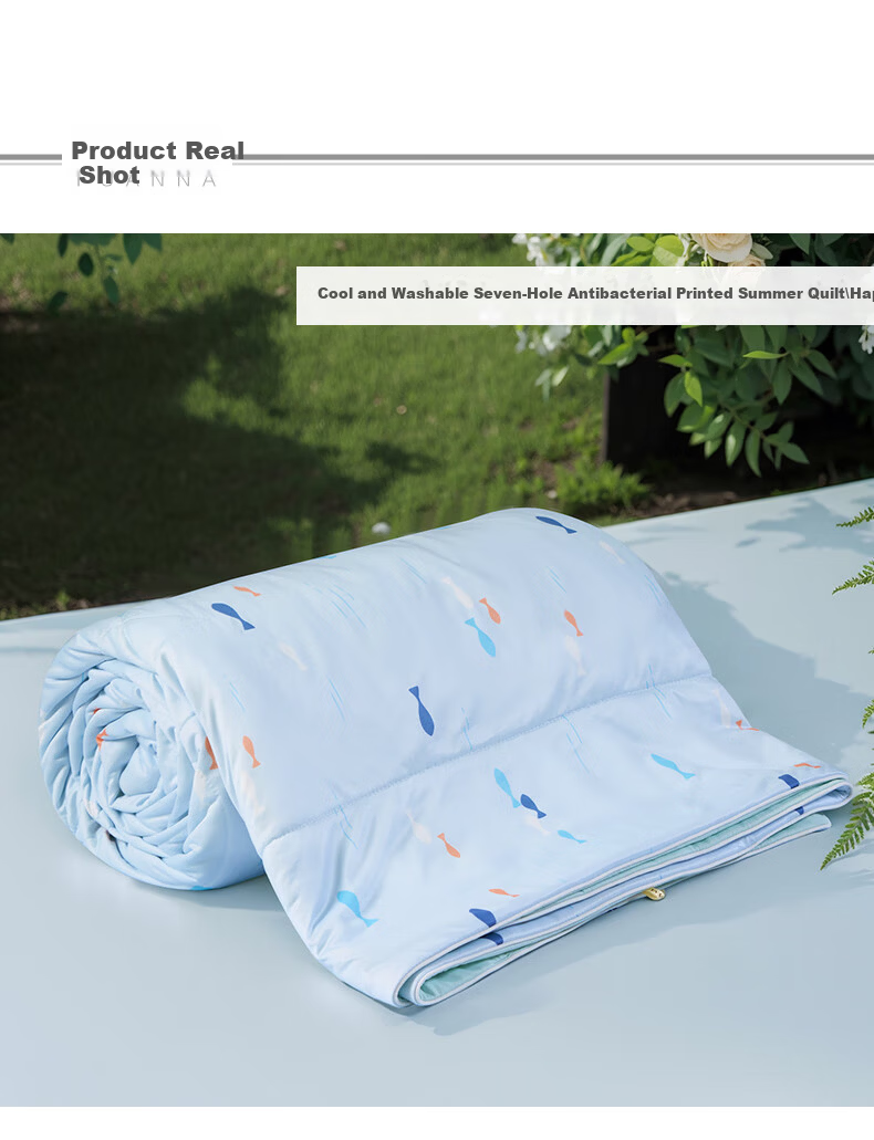 Fuanna Summer Cooling Quilt Washable Antibacterial Cooling Blanket Summer Printed Air Conditioning Quilt Core Double Summer Quilt 203×229cm 5