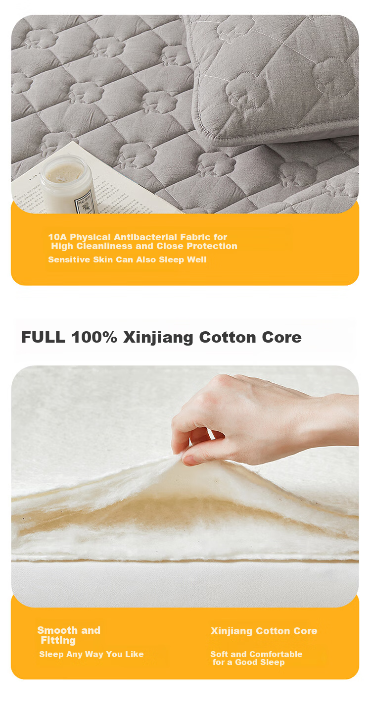 Hodo Class A 100% Xinjiang Cotton Pure Cotton Fitted Sheet 1.5x2m Mattress Protector Winter Quilted Bed Cover Elegant Gray 5